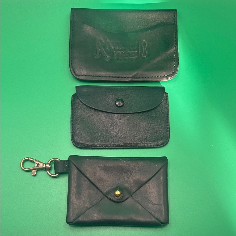 Black Custom  Made Leather Card Wallets Set/3